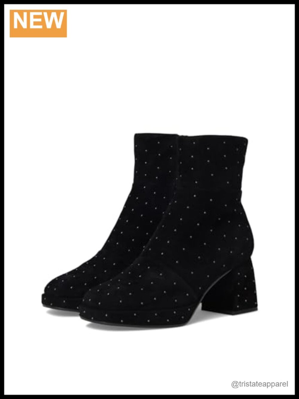 Studded Suede Ankle Bootie Block Heel Side Zip